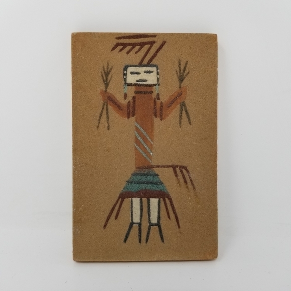 Kachina Sand Tile Wall Art Painting Yei Unframed Signed Native American 6 X 4" - Picture 3 of 13